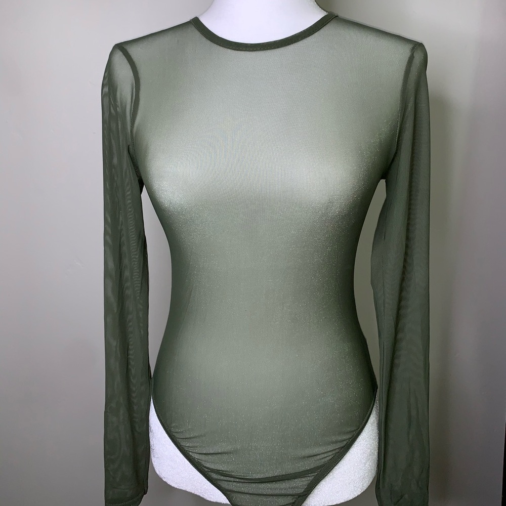 MISSGUIDED Green See Thru Bodysuit